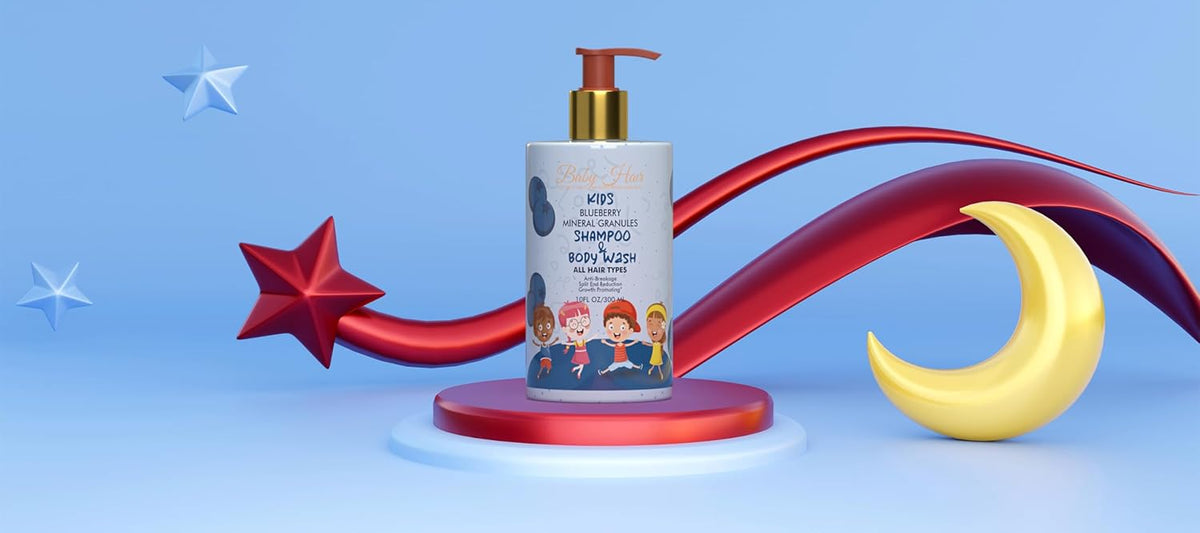BABY HAIR - Blueberry Mineral Kids Conditioner & Shampoo/Body Wash, Sulfate-Free Kids Tearless Shampoo and Body Wash with Strawberry Oil and Aloe Vera, Set of 2(10 fl.oz each)
