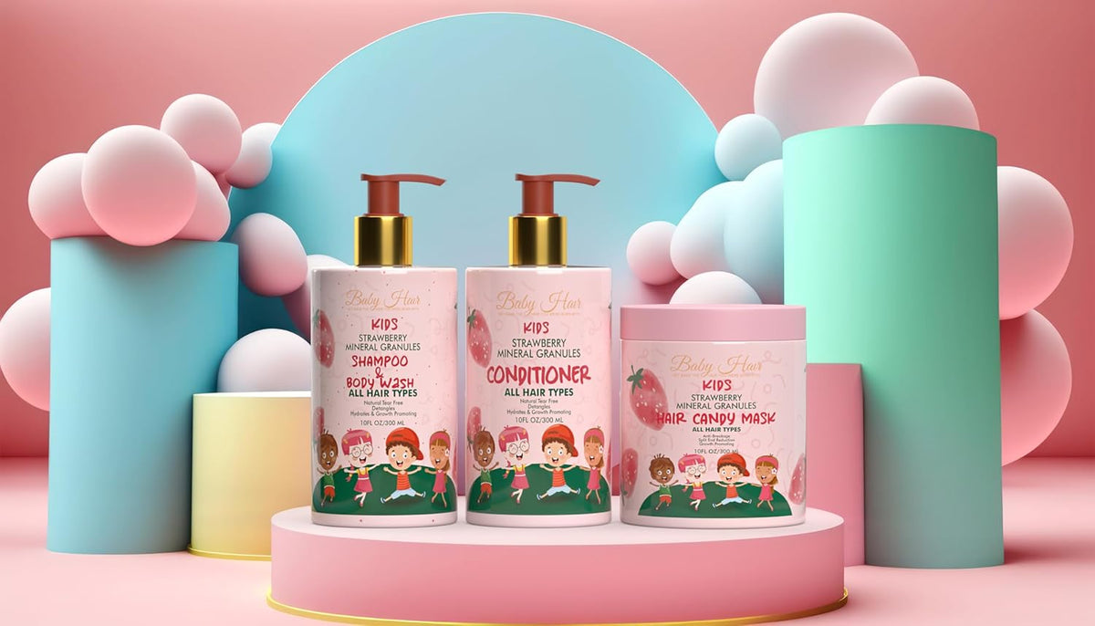 Baby Hair - Strawberry Mineral Kids Hair Conditioner & Shampoo/Body Wash, Sulfate-Free Toddler Hair Conditioner with Strawberry Oil, Camellia Oil, and Biotin, Set of 2(10 fl.oz each)
