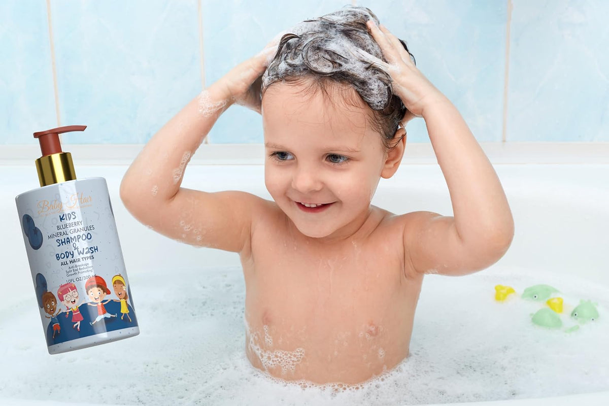 BABY HAIR - Blueberry Mineral Kids Conditioner & Shampoo/Body Wash, Sulfate-Free Kids Tearless Shampoo and Body Wash with Strawberry Oil and Aloe Vera, Set of 2(10 fl.oz each)