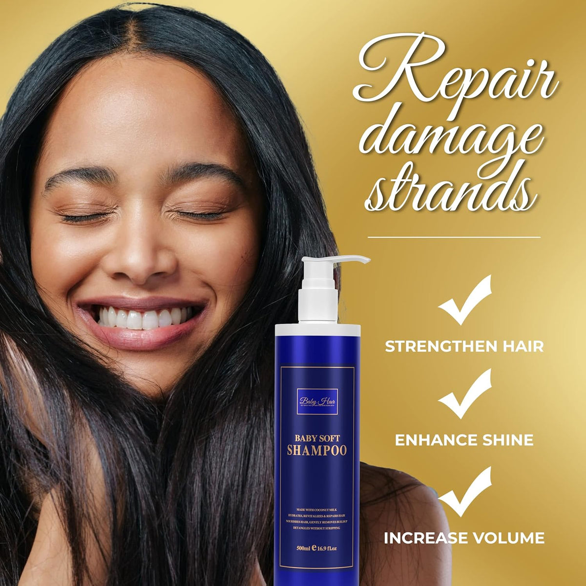 Baby Hair Revive: Intense Moisturizing Shampoo, Nourishing Shampoo with Argan Oil, Jojoba, Aloe Vera, Pro-vitamin B5 Vegan-friendly Sulfate-free Color-safe 16.9 fl. Oz