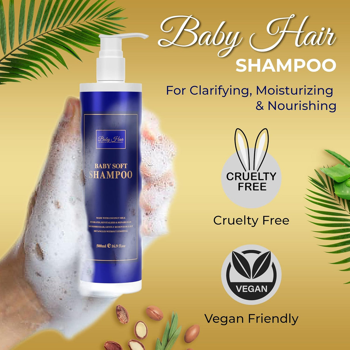 Baby Hair Revive: Intense Moisturizing Shampoo, Nourishing Shampoo with Argan Oil, Jojoba, Aloe Vera, Pro-vitamin B5 Vegan-friendly Sulfate-free Color-safe 16.9 fl. Oz