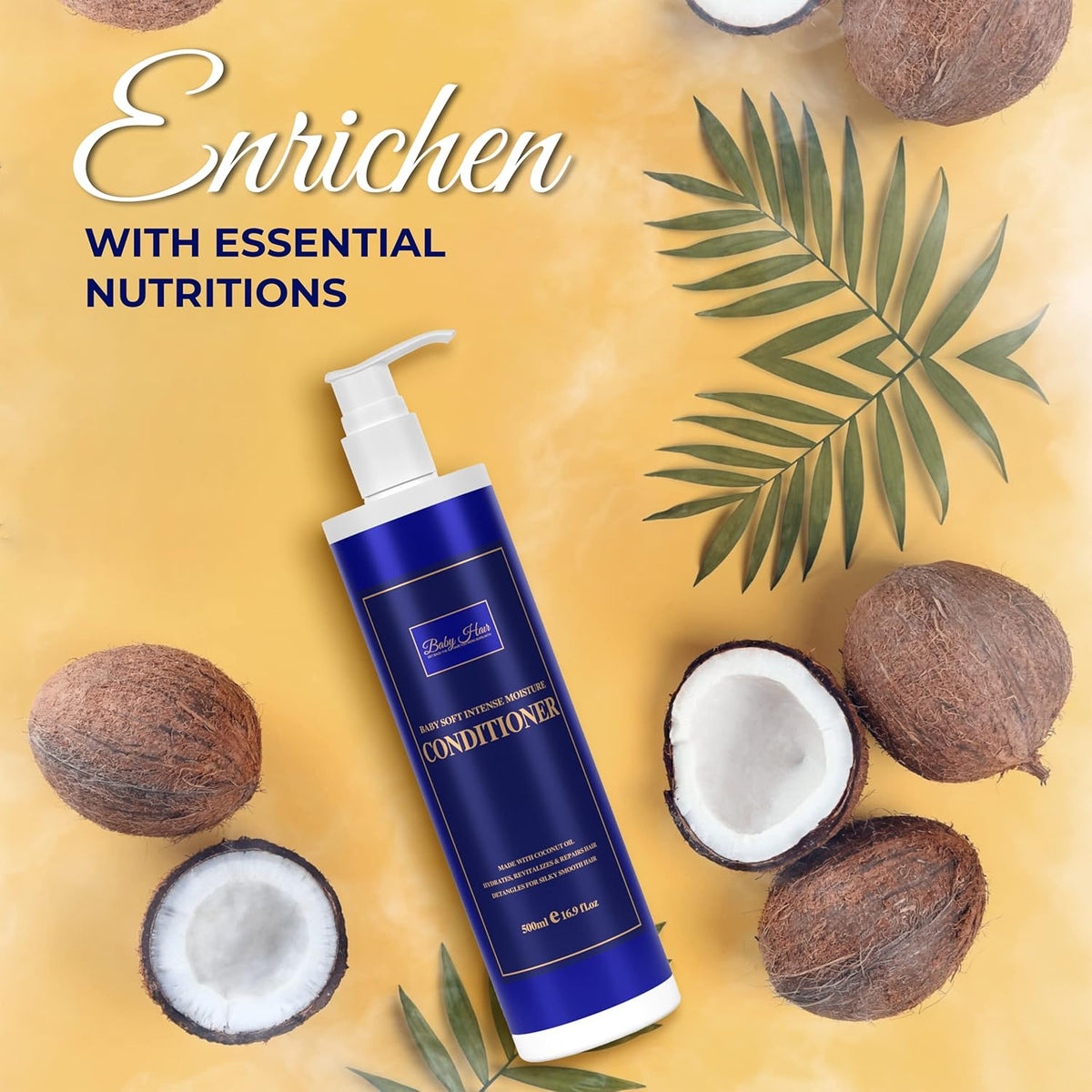 BABY HAIR, Intense Moisture, Nourishing Conditioner Vitamin E, Coconut Oil, Macadamia Oil and Hyaluronic Acid Vegan-friendly Sulfate-free Color-safe, 16.9 fl. Oz.
